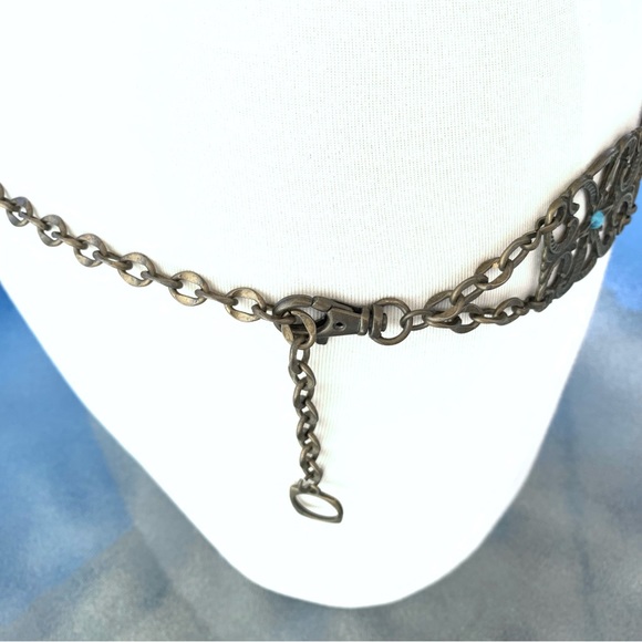 Boho Flower and Scrolls Link Bronze-Tone Metal Belt - Picture 5 of 7